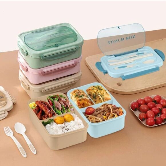 Bento Box Lunch Containers, LeakProof Lunch Box with Utensils BPA Free Blue - Picture 2 of 6